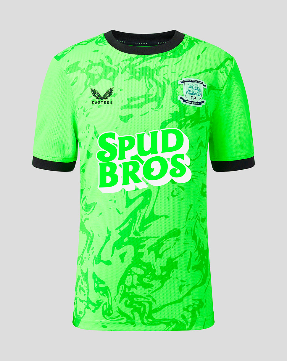 Green sports jersey with 'Spud Bros' branding on a gray background