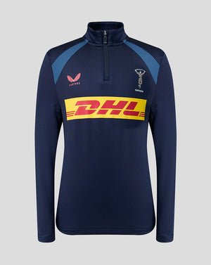 Navy long-sleeve shirt with DHL logo on a light gray background