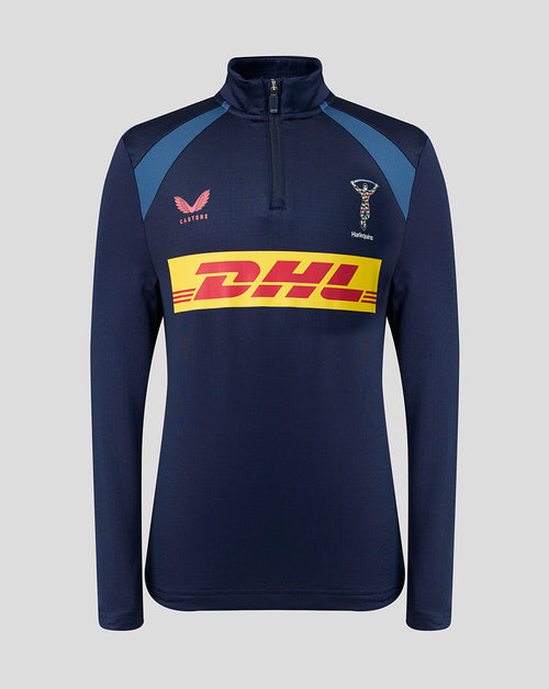 Navy long-sleeve shirt with DHL logo on a light gray background