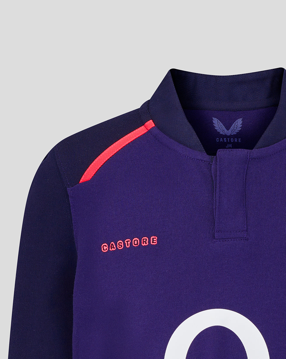 Navy rugby jersey with red accents and 'CASTORE' branding on a light gray background
