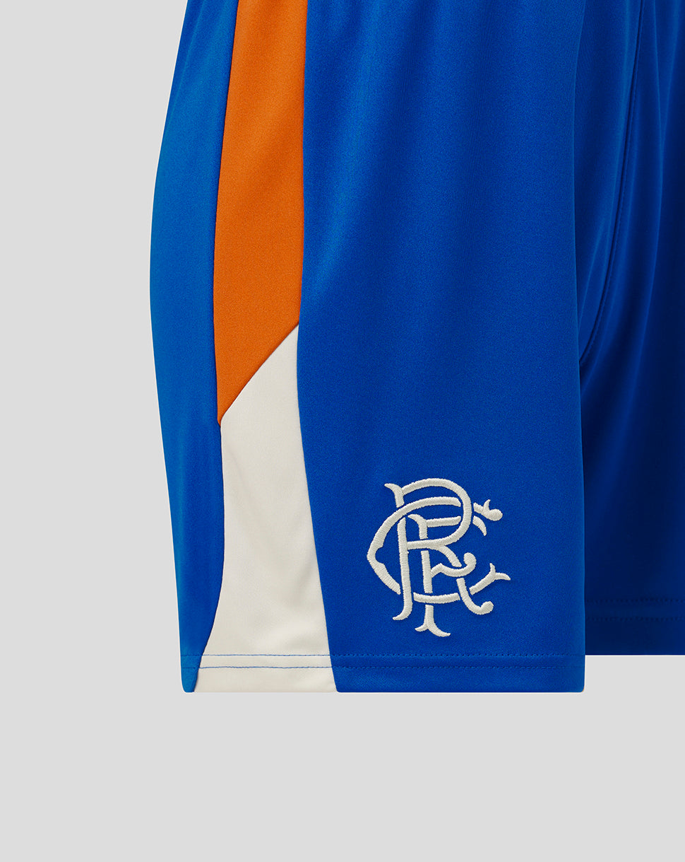 Blue sports jersey with orange and white accents on a light gray background