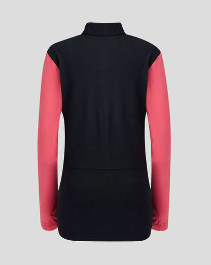 Black and pink long-sleeve top on a light gray background