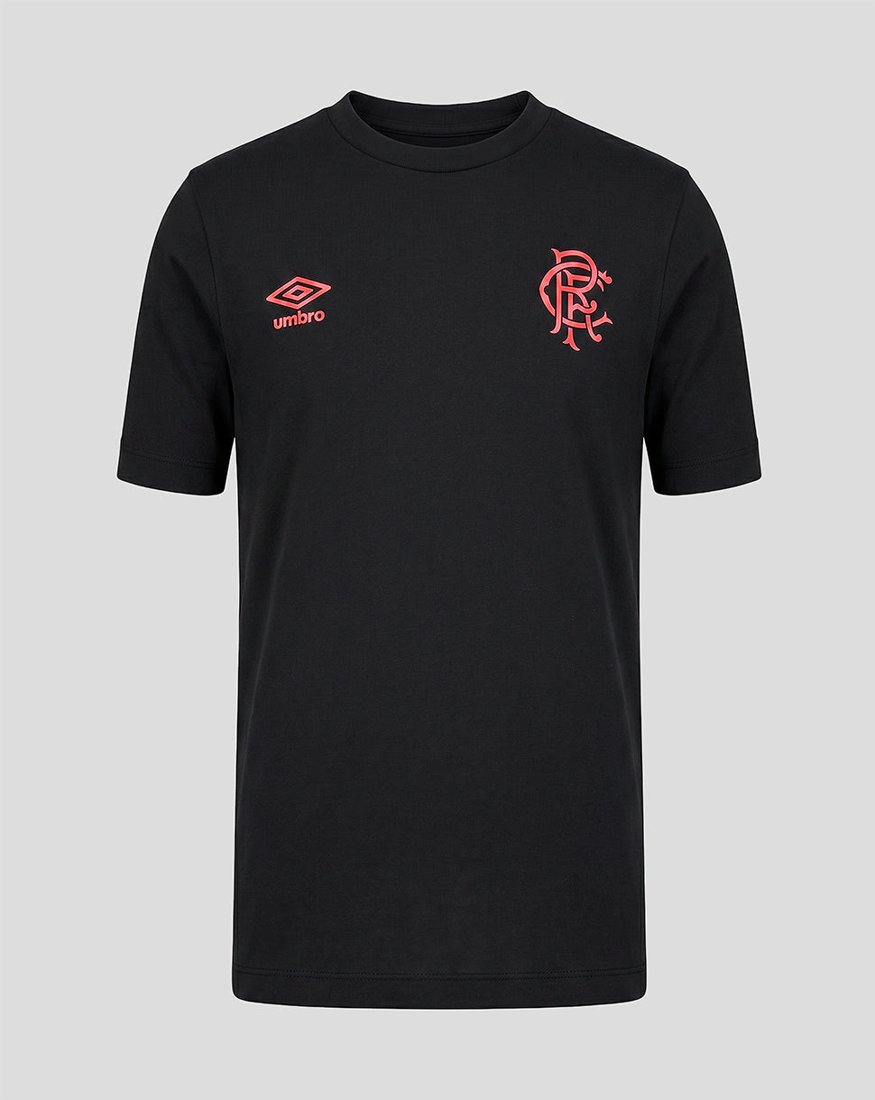 Black t-shirt with red Umbro logo and emblem on a gray background