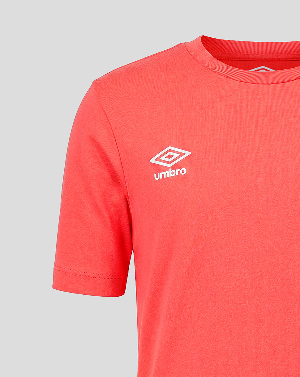 Red t-shirt with Umbro logo on a gray background