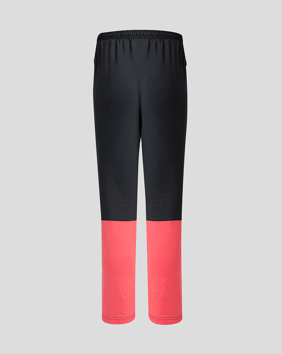 Black and red pants on a light gray background