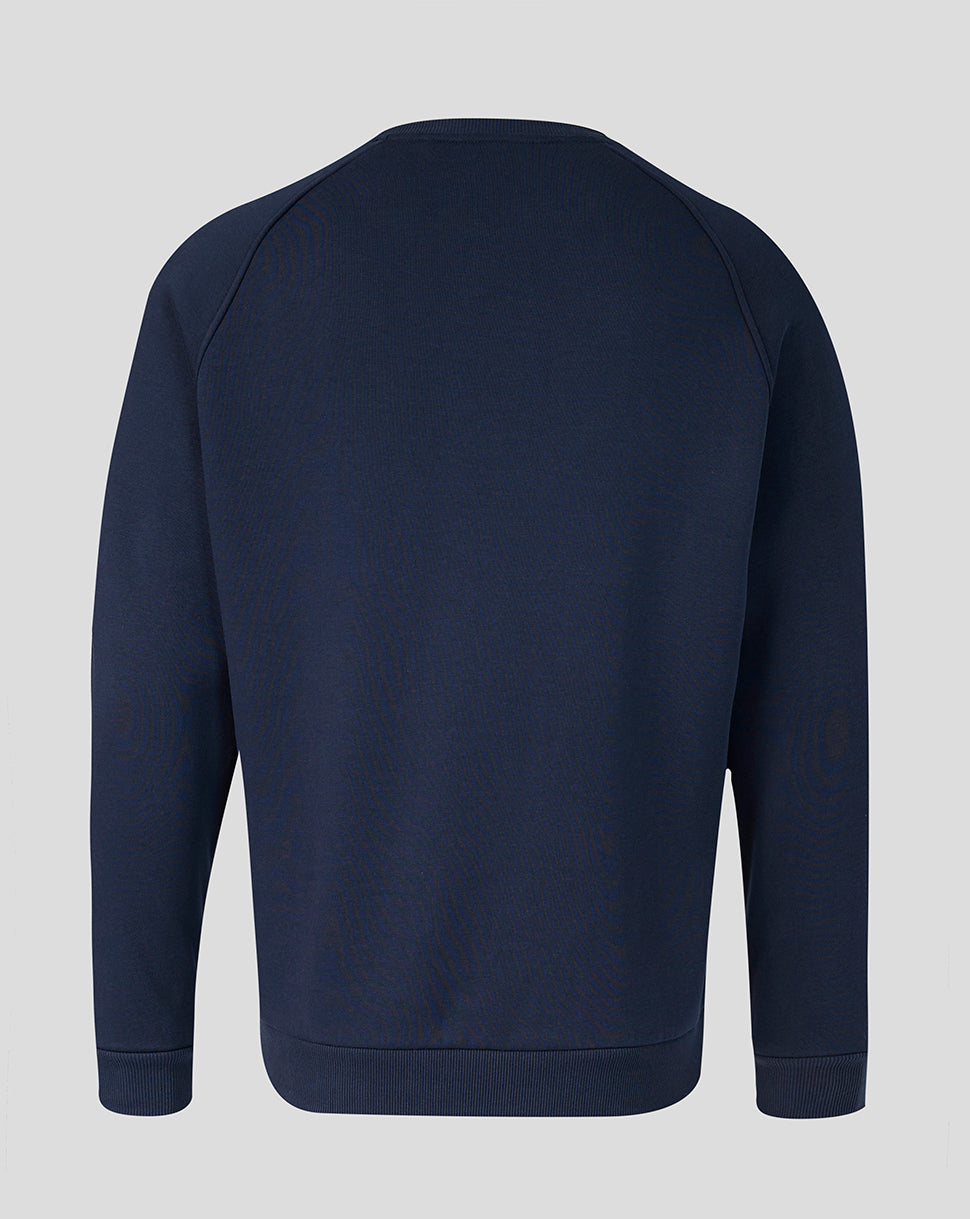 Navy blue sweatshirt on a light gray background