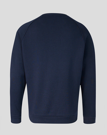 Navy blue sweatshirt on a light gray background