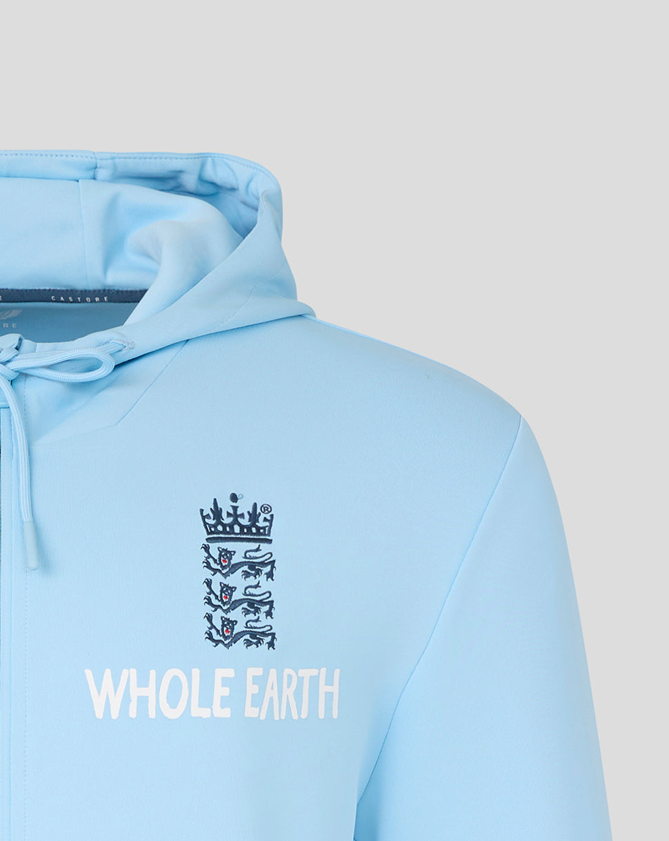 Light blue hoodie with 'Whole Earth' logo on a light gray background