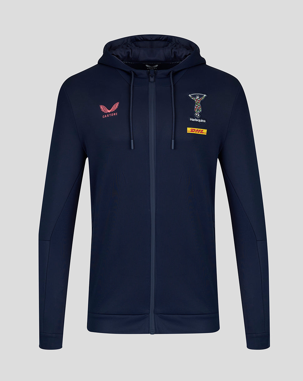 Harlequins heren 2026/27 Travel hoodie met volledige rits - Marineblauw