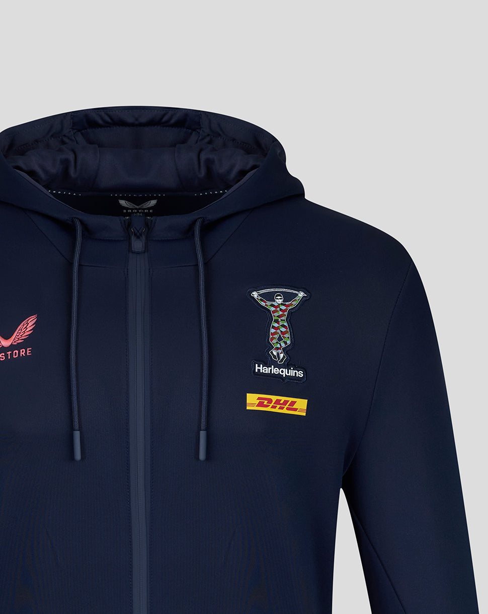 Harlequins heren 2026/27 Travel hoodie met volledige rits - Marineblauw