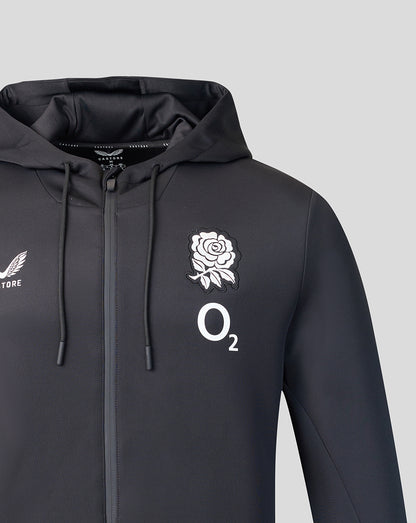 Black hoodie with rose and logo on a gray background