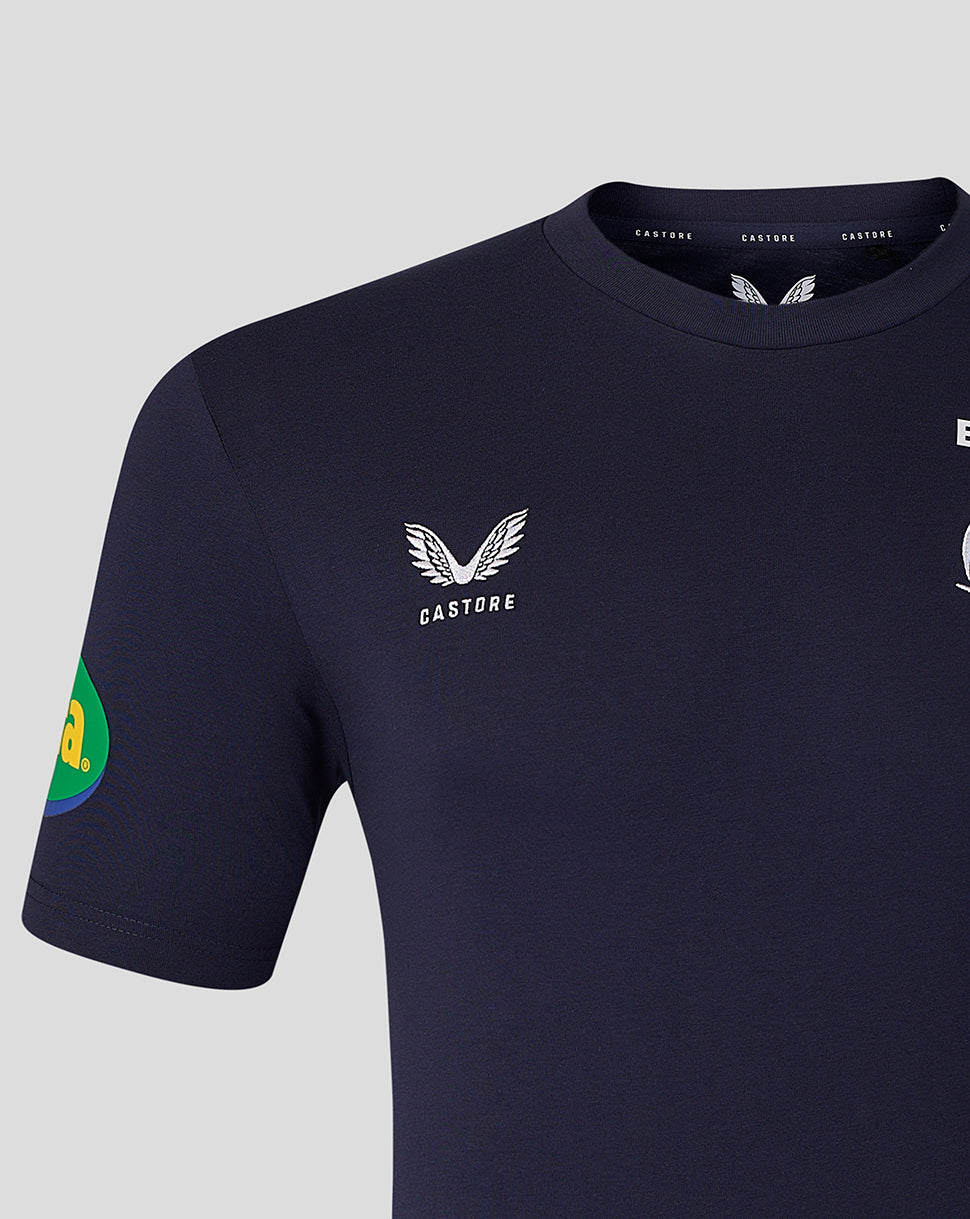 Back view of men's navy Leicester Tigers Travel T-Shirt with plain design