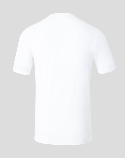 Plain white t-shirt on a light gray background