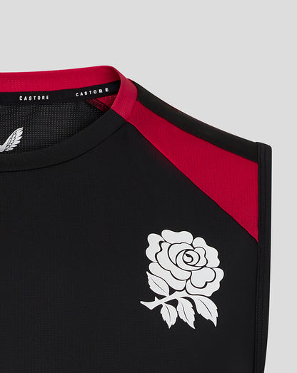 Black sports jersey with red accents and a white rose emblem on a gray background