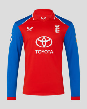 Red and blue sports jersey with Toyota logo on a gray background