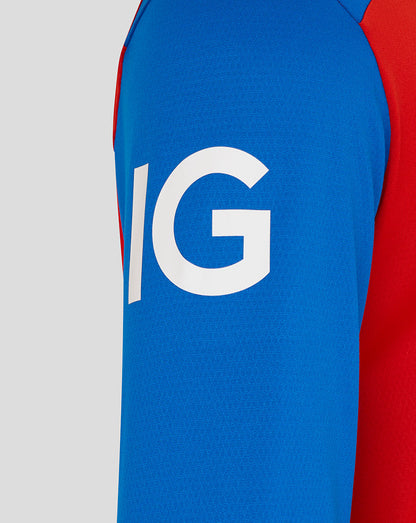 Blue and red sleeveless top with a large white 'IG' logo on a gray background