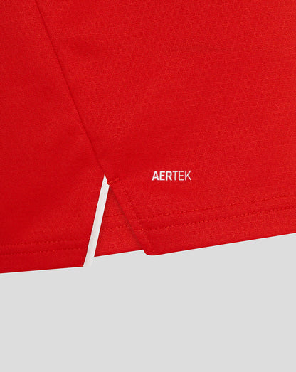 Red fabric with 'AERTEK' logo on a light gray background