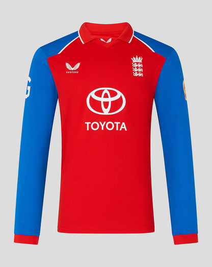 Red and blue sports jersey with Toyota logo on a gray background