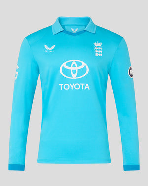 Blue sports jersey with Toyota logo on a gray background
