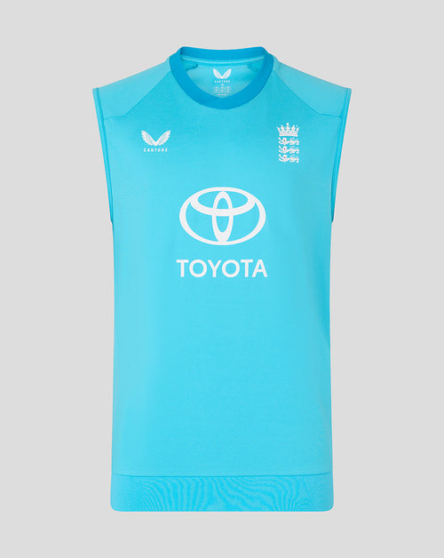 Blue sleeveless shirt with Toyota logo on a gray background