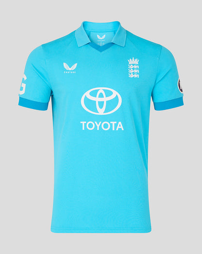 Blue sports jersey with Toyota logo on a gray background