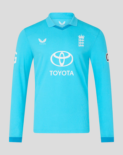 Blue sports jersey with Toyota logo on a gray background
