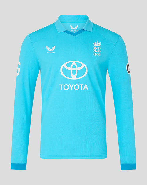 Blue sports jersey with Toyota logo on a gray background