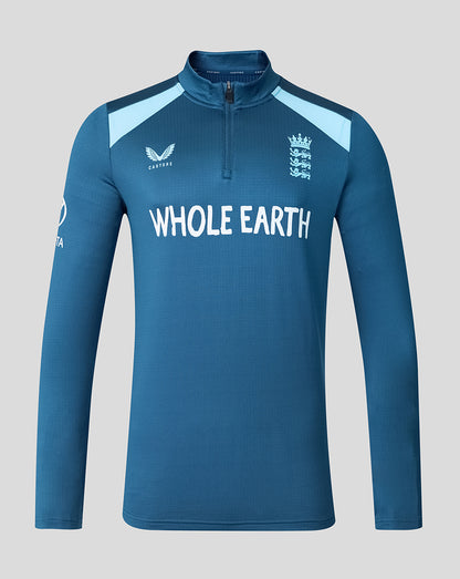 Blue sports jersey with 'Whole Earth' and logo on a gray background