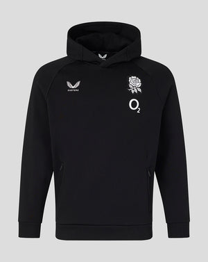 Black hoodie with logos on a gray background