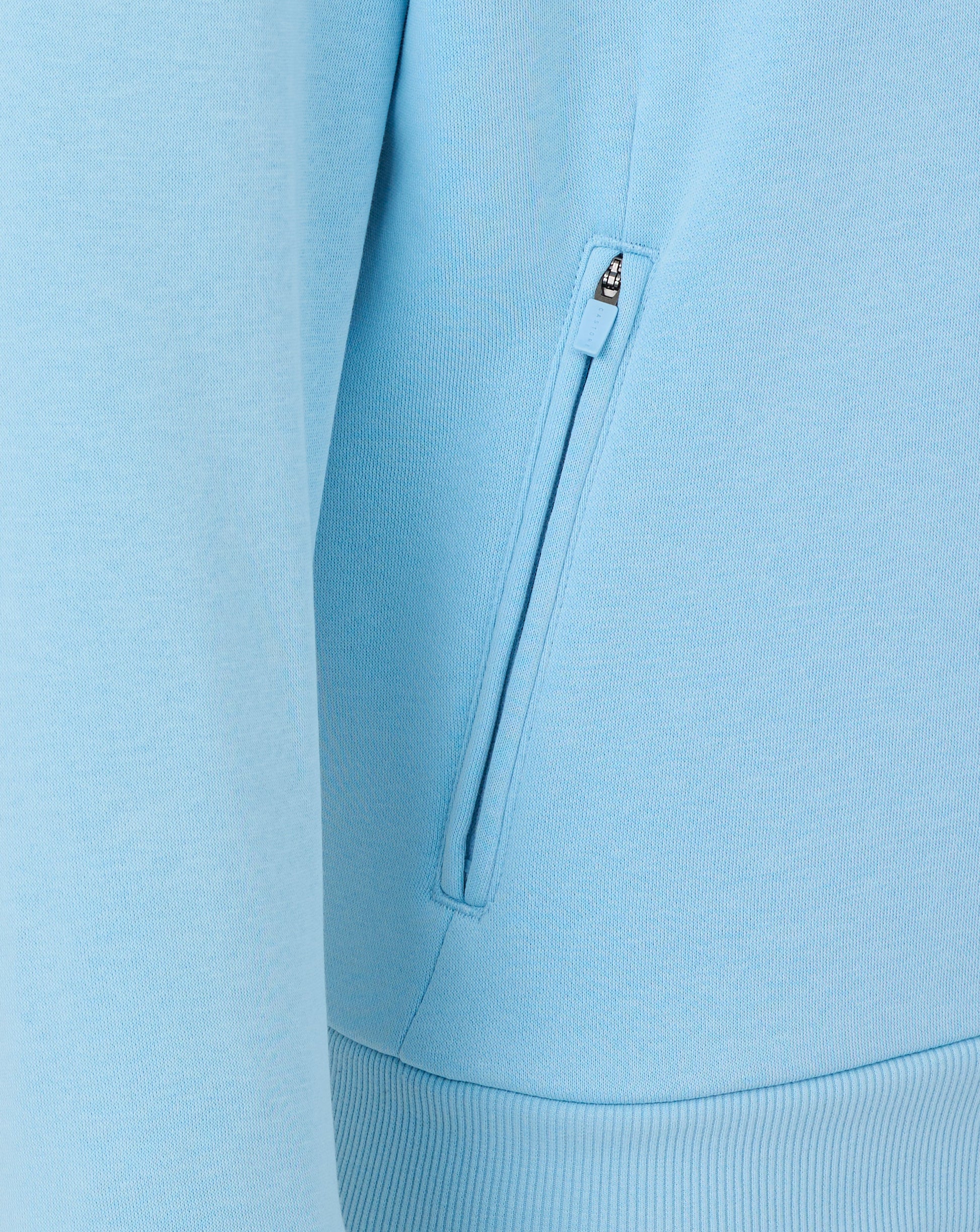Light blue jacket with a zipper detail on a matching background