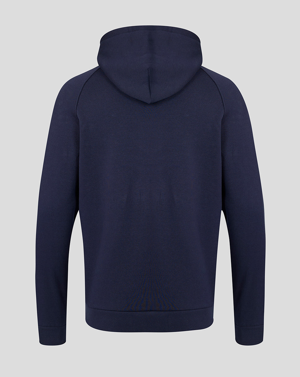 Navy blue hoodie on a light gray background