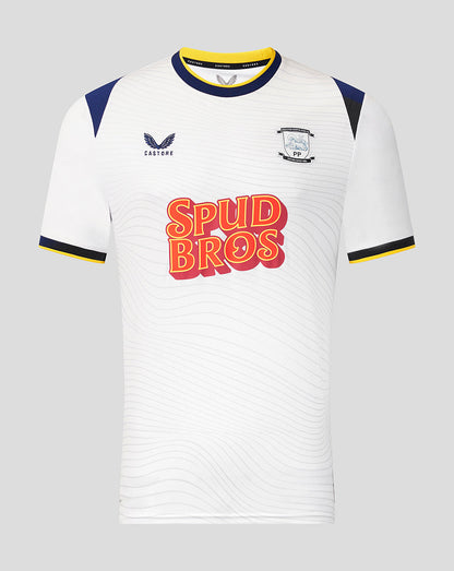 White sports jersey with 'Spud Bros' text and branding on a gray background