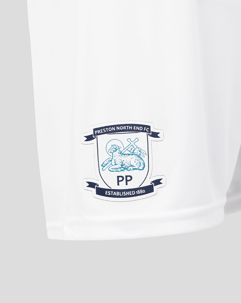 White shorts with Preston North End FC logo on a light gray background