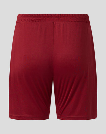 A pair of athletic shorts in a deep red or burgundy color, shown from the back on a light gray background.