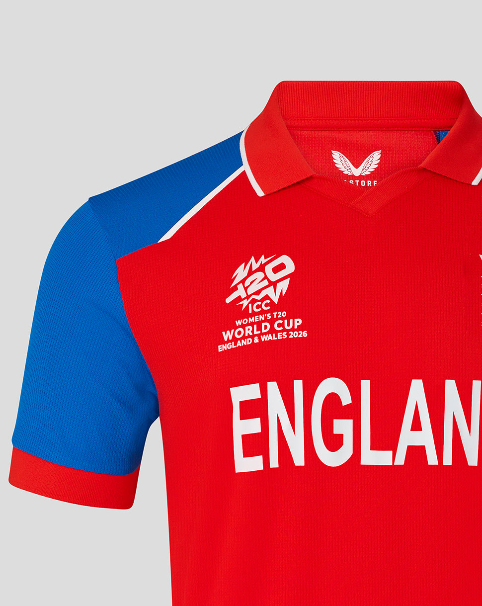 England Cricket Herren-Replica-Shirt mit kurzen Ärmeln, Grösse 26/27, T20 WWC - Rot