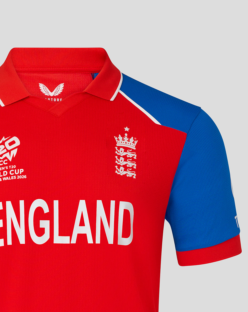 England Cricket Herren-Replica-Shirt mit kurzen Ärmeln, Grösse 26/27, T20 WWC - Rot