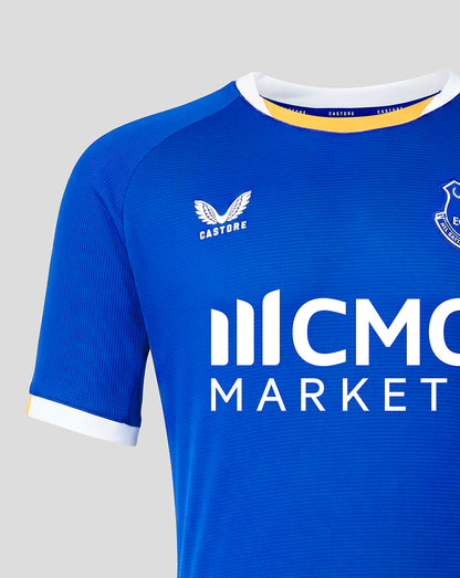 Blue sports jersey with visible branding on a gray background