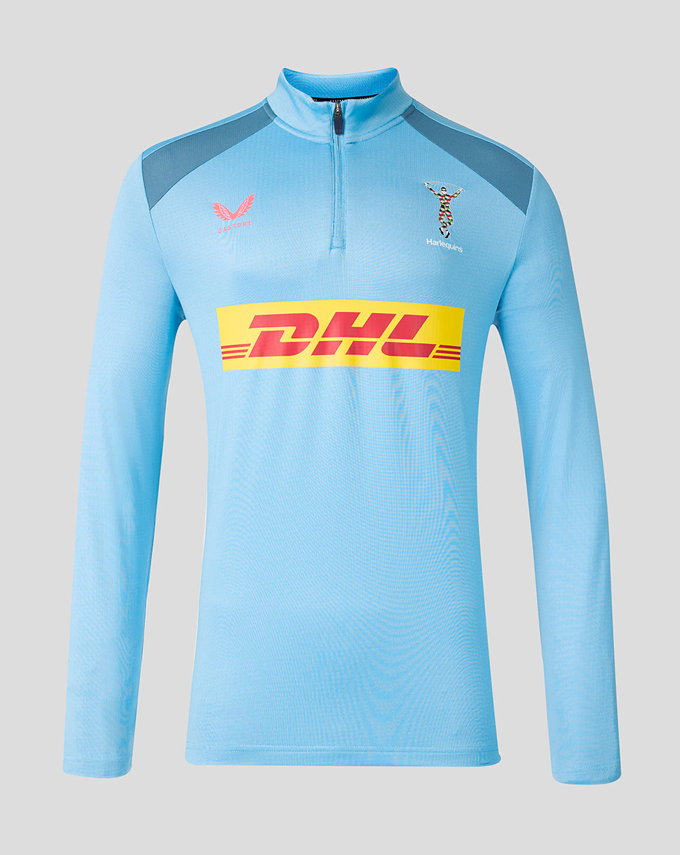 Light blue sports jacket with DHL logo on a gray background