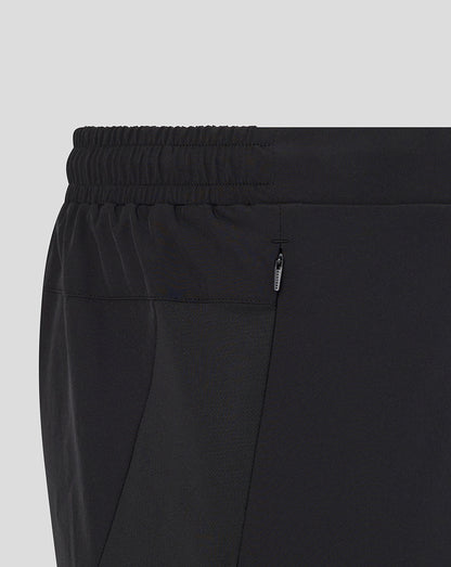 Close-up of black pants with a zipper on a light gray background