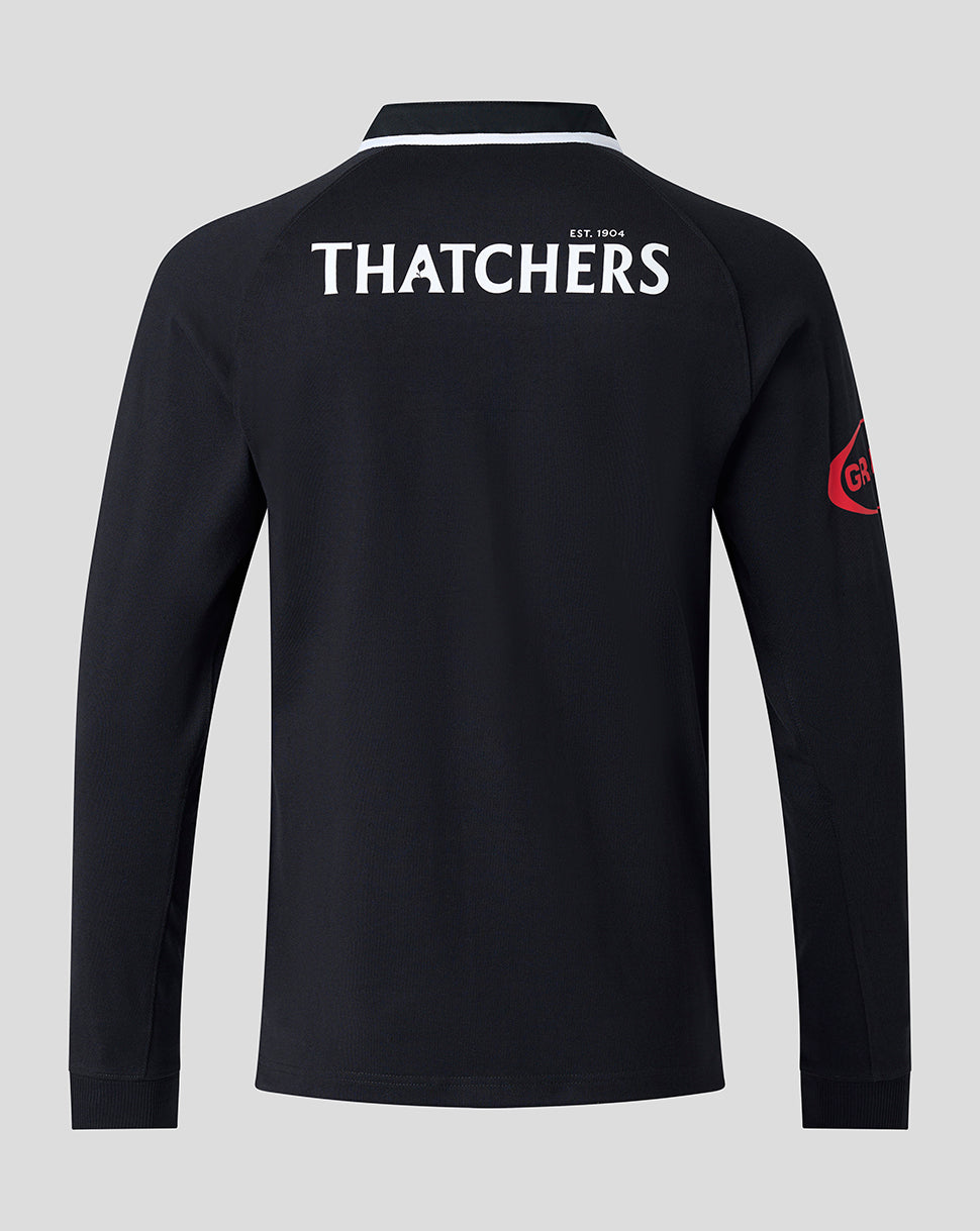 Back view of navy Bath Rugby shirt with Thatchers logo and EST 1904