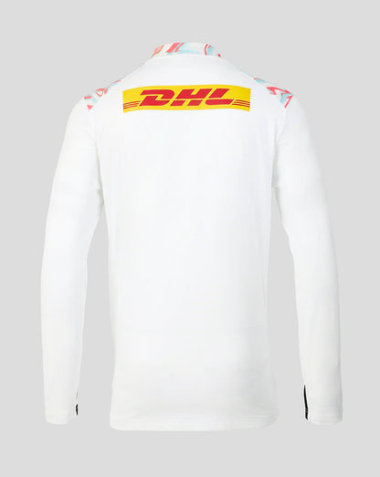 White jacket with DHL logo on a gray background