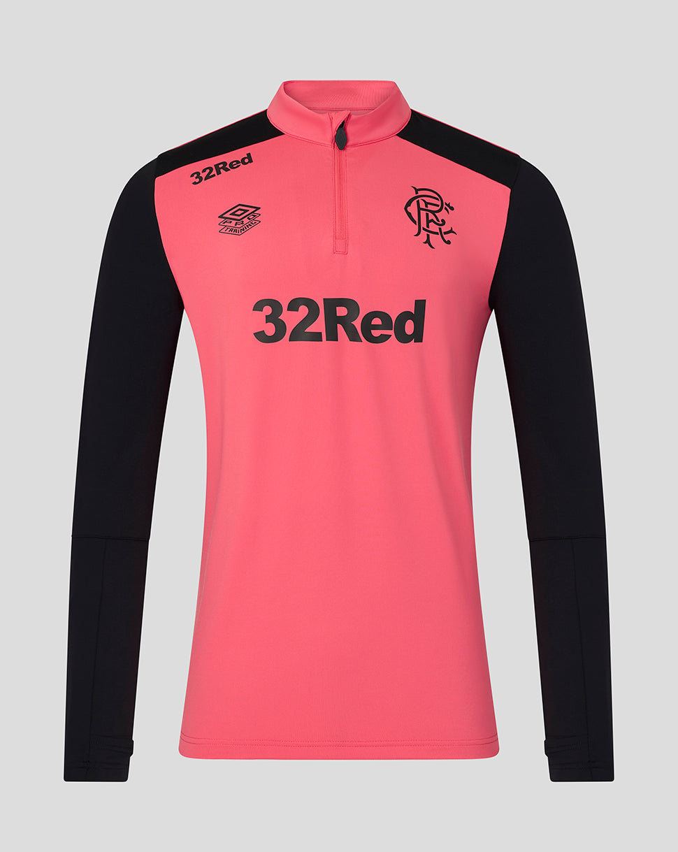 Pink and black long-sleeve sports shirt with '32Red' branding on a gray background