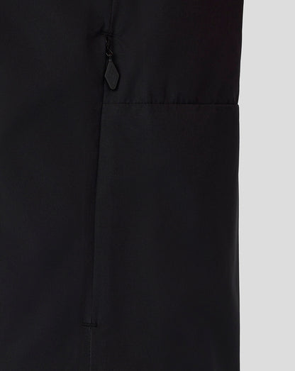 Close-up of a black garment with a pocket on a light gray background
