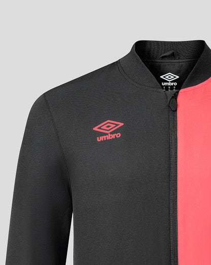 Black and red jacket with Umbro logo on a gray background