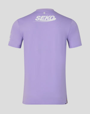 A light purple short-sleeve athletic jersey shown from the back, featuring a white 'SEKO' logo printed across the upper back, set against a solid light gray background.