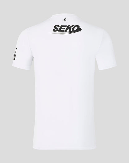 White t-shirt with 'SEKO' logo on a gray background
