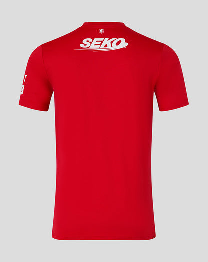 Red t-shirt with 'SEKO' logo on the back against a gray background