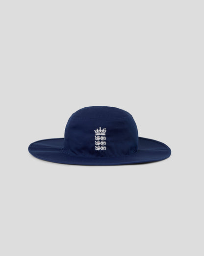 Navy blue hat with a logo on a light gray background