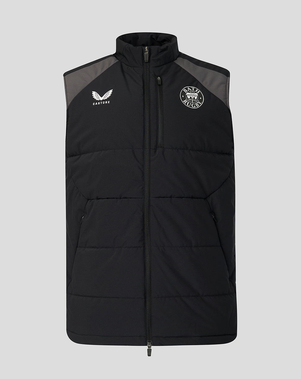 Bath Rugby black training gilet with zip front and grey shoulder panels