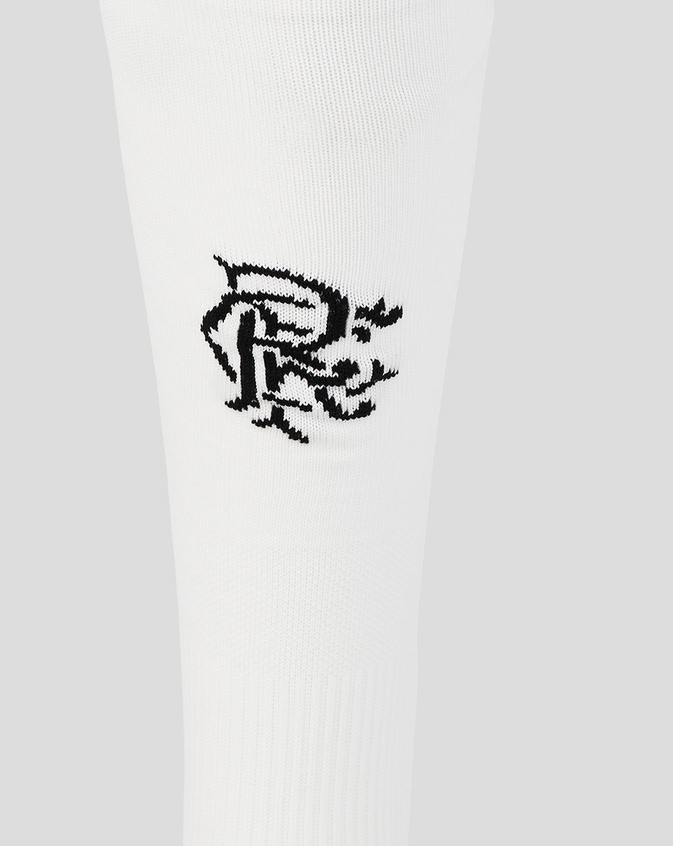 White sock with a black logo on a white background